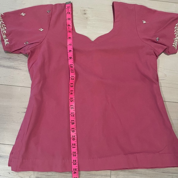 Women’s Indian 3 Piece Pink with Metali Sequin Top & Pants w Matching Wrap-Large - Picture 13 of 15